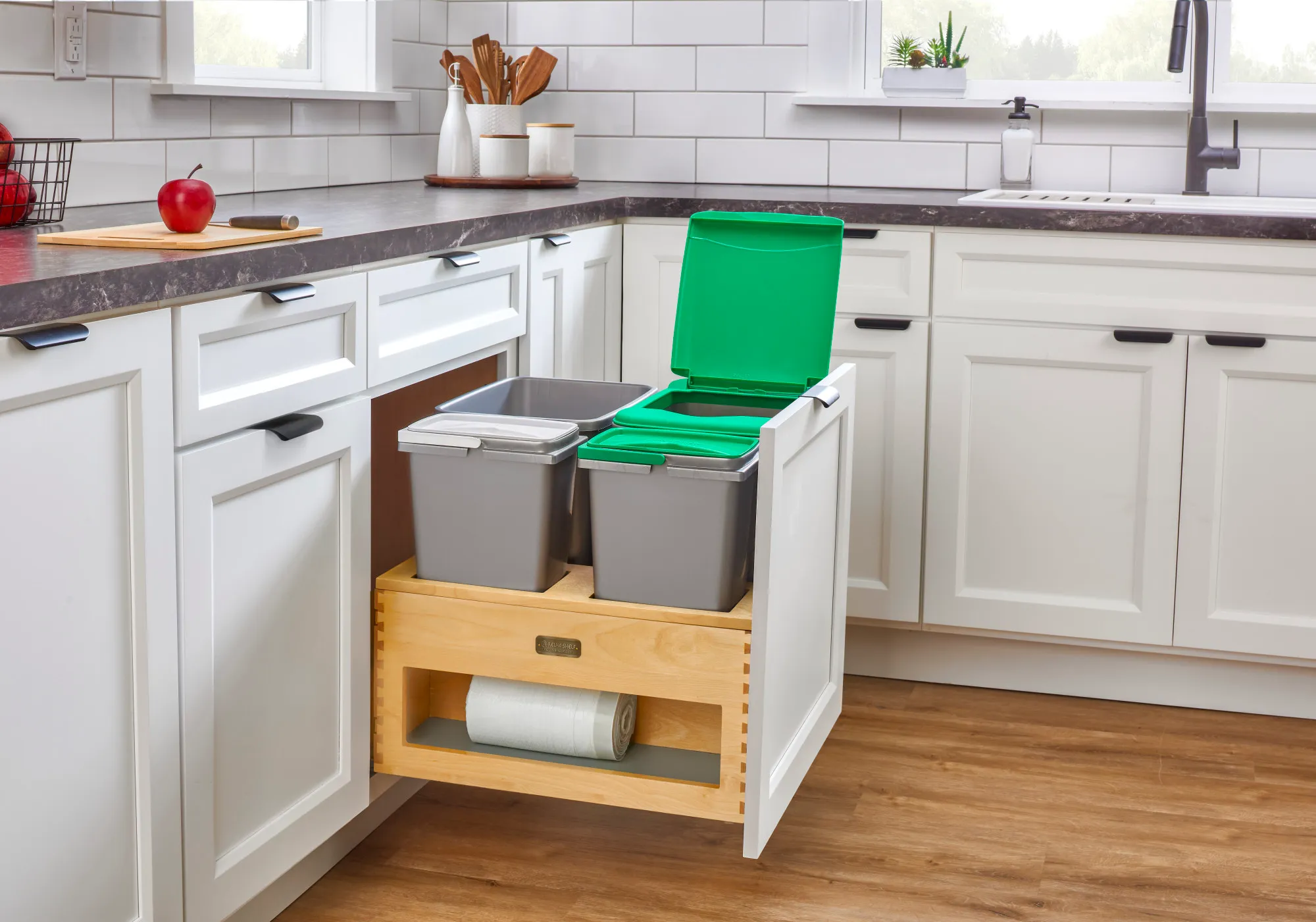Rev-A-Shelf Wood Bottom Mount Waste Management Center Double 35 Qt w/ Two 8 L Waste Containers - Image 2