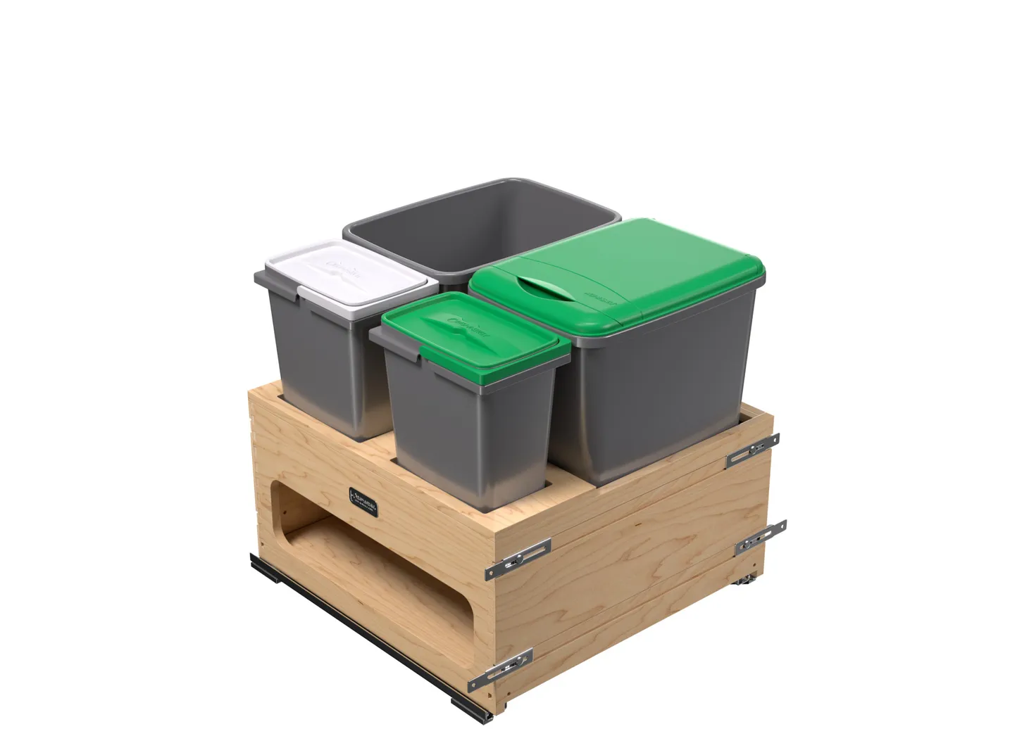 Rev-A-Shelf Wood Bottom Mount Waste Management Center Double 35 Qt w/ Two 8 L Waste Containers