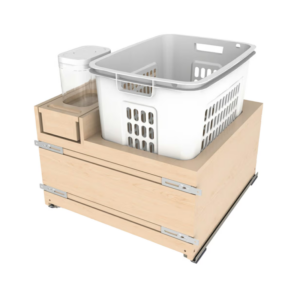 24" Wood Full-Height Cabinet Bottom Mount Hamper Pullout with Single White 1.7 BU Hamper and a Single 1.7 qt. OXO Container w/ BLUM Soft-Close Slides
