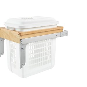 Natural Maple Top Mount Hamper Pullout w/ 1.5 BU White Hamper for 18" Vanity Base