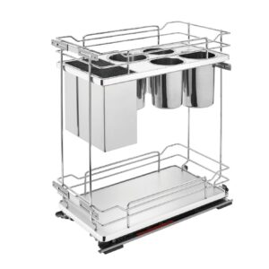 11" Two-Tier Pullout Gray Wire Organizer with Knife Block