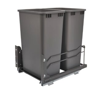 Orion Gray Steel Bottom Mount Waste Pullout w/ Double 50 qt. Containers and Soft-Close for 18" Full-Height Base Cabinet