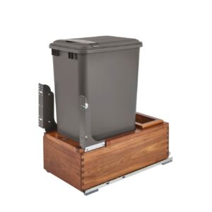 Walnut Bottom Mount Waste Pullout w/ Single Orion Gray 50 qt. Container and MOVENTO Soft-Close for 15" Full-Height Base
