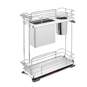 Gray Solid BottomChrome Wire Two-Tier Knife Block Contemporary Base Cabinet Pullout w/ BLUMOTION Soft-Close for 9" Full-Access Base