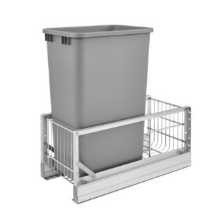 Single 50 qt. Pullout Brushed Aluminum and Silver Waste Container