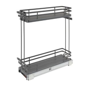 Orion Gray Solid Bottom Flat Wire Two-Tier Contemporary Base Cabinet Pullout w/ BLUMOTION Soft-Close for 9" Full-Access Base