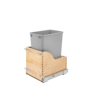 Natural Maple Bottom Mount TANDEM Reduced Depth Waste Pullout w/ Single Gray 32 qt. Container and BLUMOTION Soft-Close