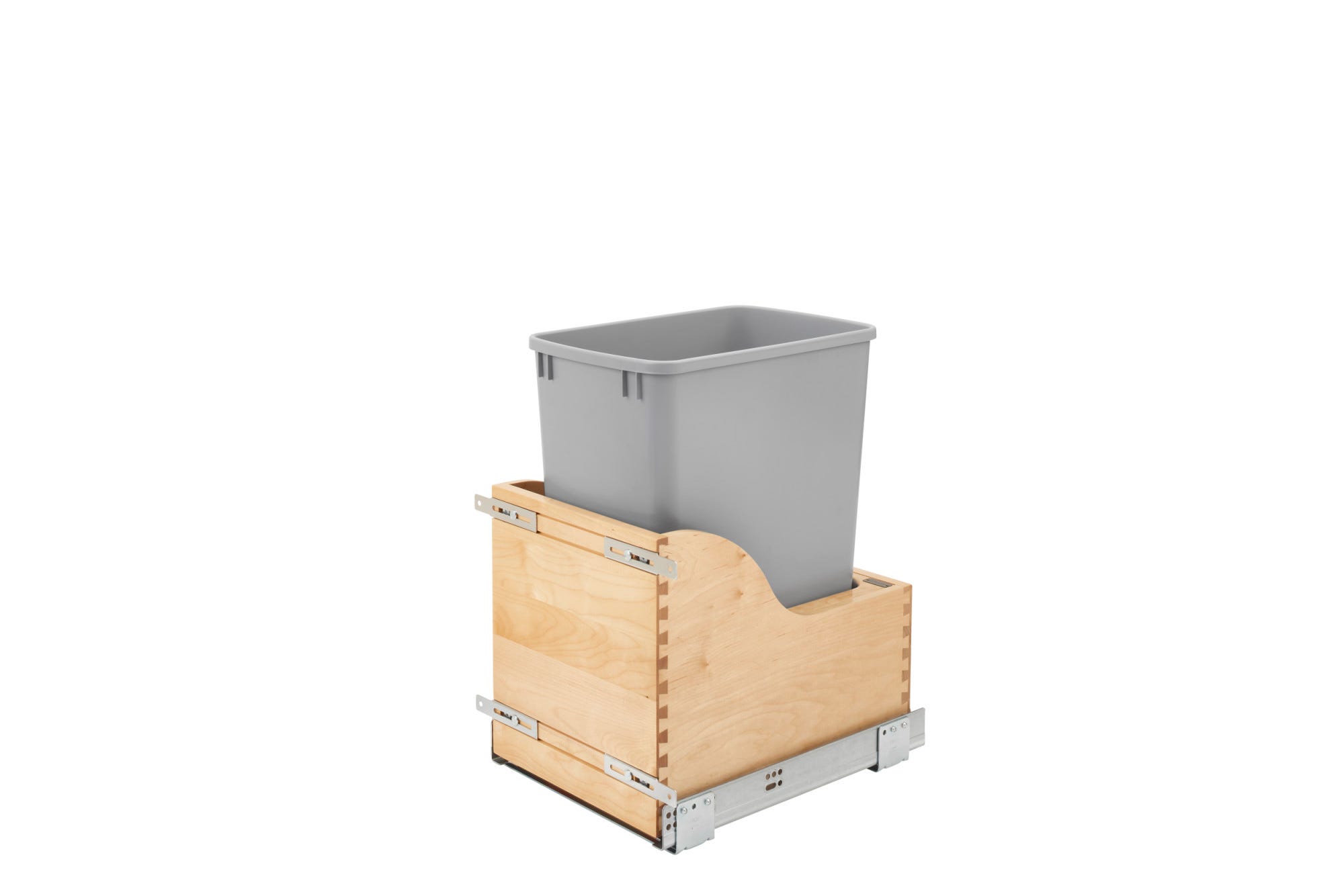Natural Maple Bottom Mount TANDEM Reduced Depth Waste Pullout w/ Single Gray 32 qt. Container and BLUMOTION Soft-Close