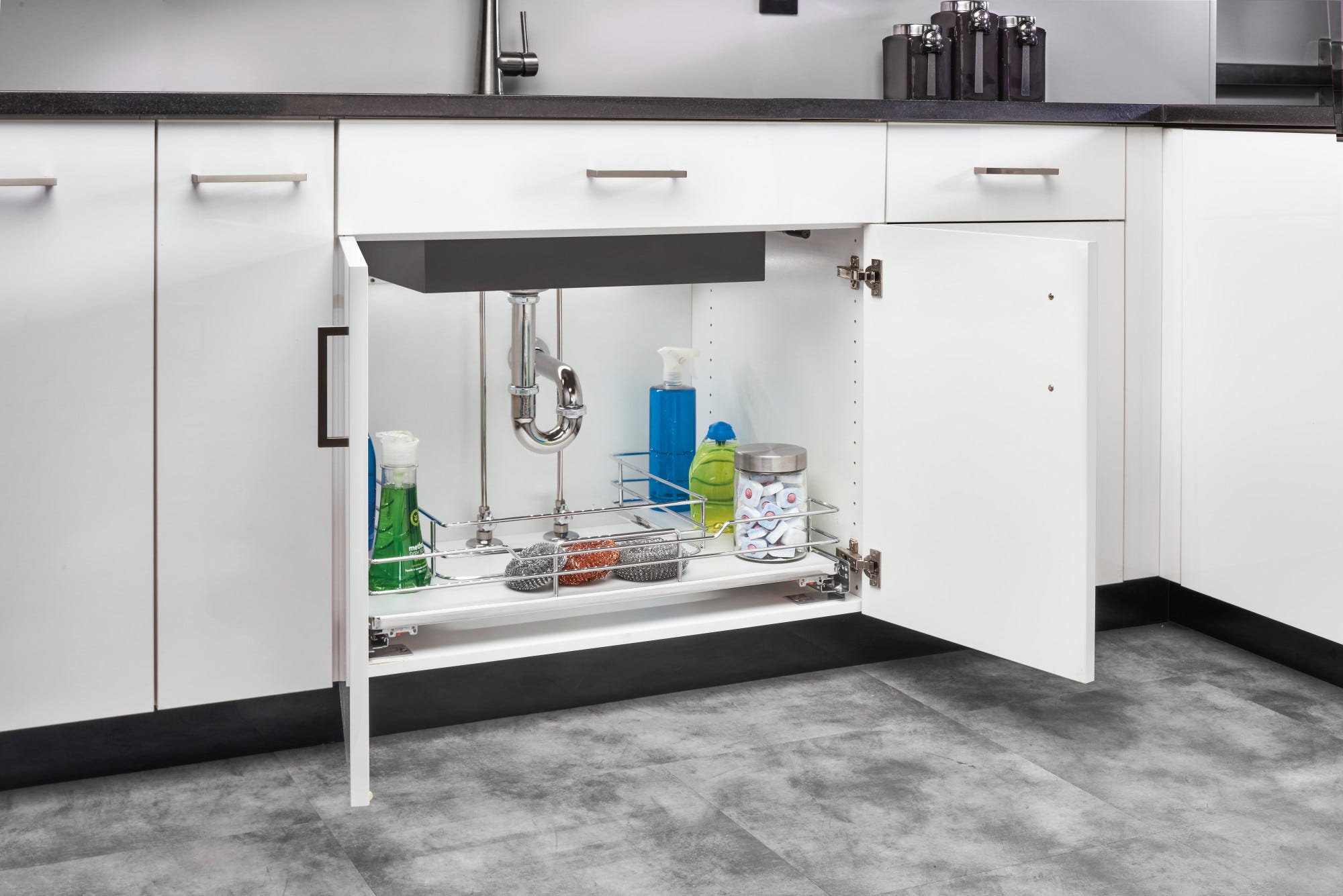 30" Maple U-Shaped Under Sink Pull-Out Organizer w/ Soft Close - Image 2