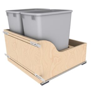 24" Wood Base Cabinet Waste Pullout with Double Metallic Silver 32 qt. Containers w/ BLUM Soft-Close Slides