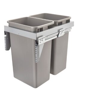 Steel Top Mount Waste and Recycle Center Pullout w/ Double Metallic Silver 50 qt. Containers and Soft-Close for 18" Full-Access Full-Height Base