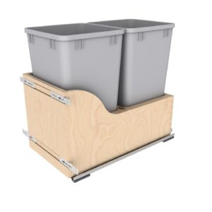 15" Wood Base Cabinet Waste Pullout with Double Metallic Silver 27 qt. Containers w/ BLUM Soft-Close Slides