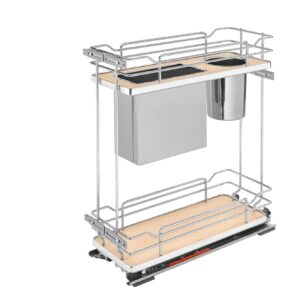 Maple Solid Bottom Chrome Wire Two-Tier Knife Block Contemporary Base Cabinet Pullout w/ BLUMOTION Soft-Close for 12" Full-Access Base