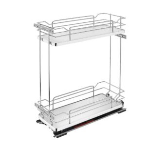 Gray Solid Bottom Chrome Wire Two-Tier Contemporary Base Cabinet Pullout w/ BLUM Soft-Close for 12" Full-Access Base