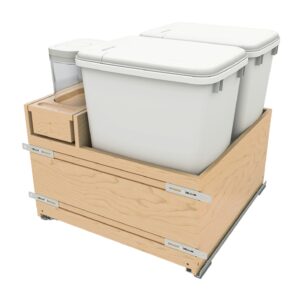 24" Wood Base Cabinet Waste Pullout with Double White 35 qt. Container and a Single 1.7 qt. OXO Container w/ BLUM Soft-Close Slides