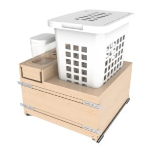 24" Wood Full-Height Cabinet Bottom Mount Hamper Pullout with Single White 1.7 BU Hamper and a Single 1.7 qt. OXO Container w/ BLUM Soft-Close Slides