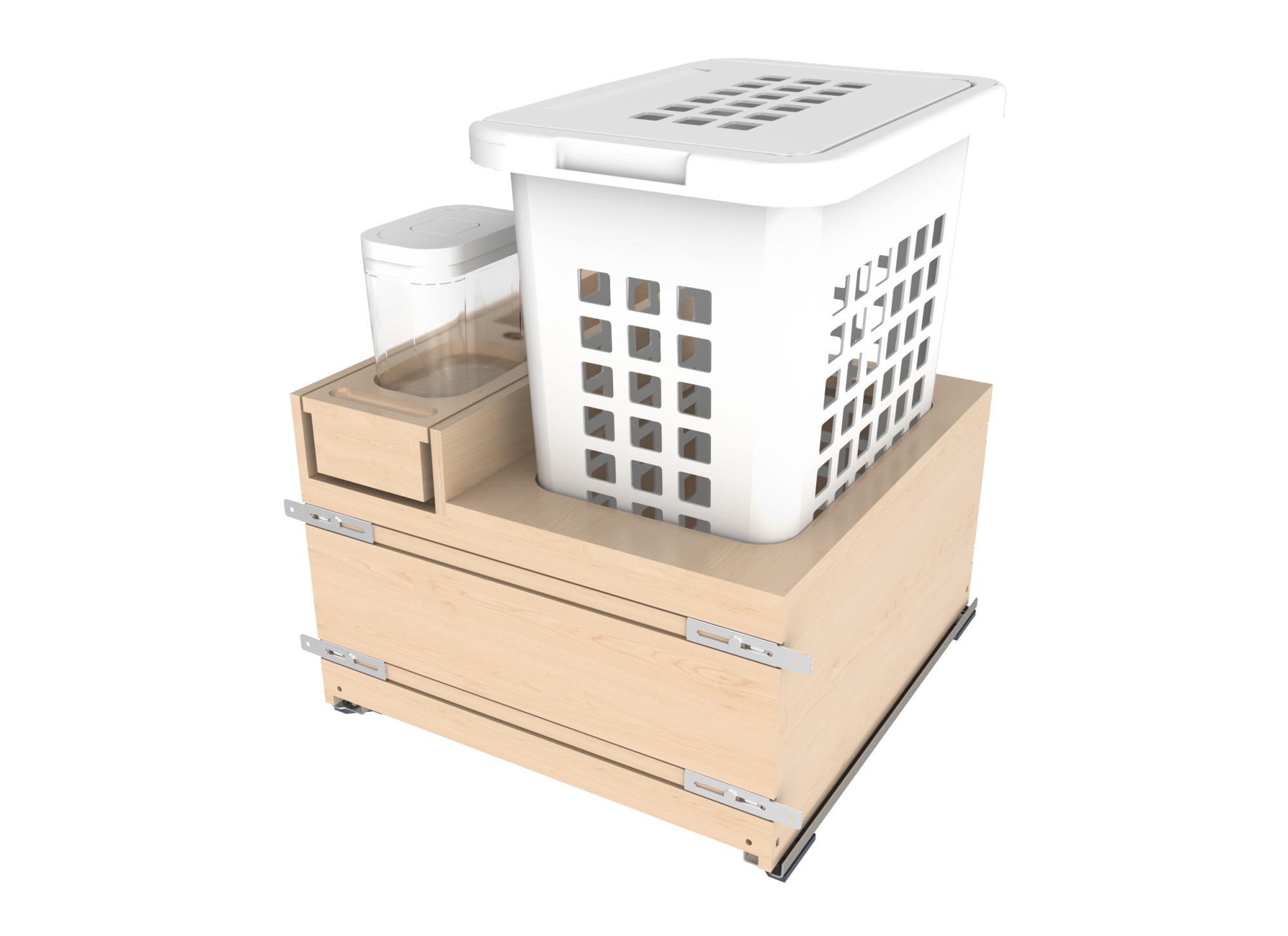 24" Wood Full-Height Cabinet Bottom Mount Hamper Pullout with Single White 1.7 BU Hamper and a Single 1.7 qt. OXO Container w/ BLUM Soft-Close Slides