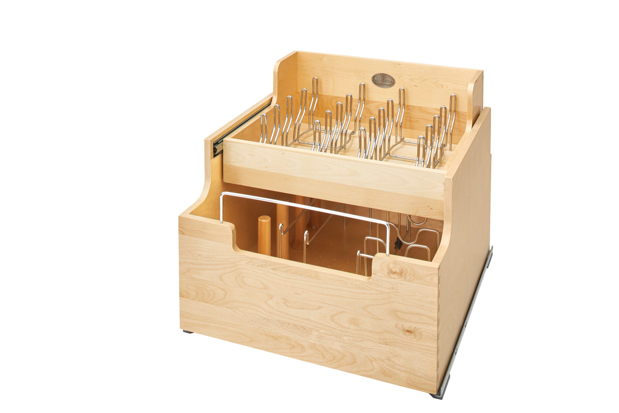 Natural Maple Two-Tier Cookware Organizer w/ MOVENTO for 24" Base