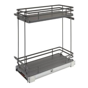 Orion Gray Solid Bottom Flat Wire Two-Tier Contemporary Base Cabinet Pullout w/ BLUMOTION Soft-Close for 12" Full-Access Base