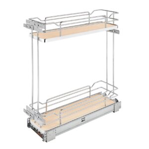 Maple Solid Bottom Chrome Wire Two-Tier Contemporary Base Cabinet Pullout w/ BLUMOTION Soft-Close for 9" Full-Access Base