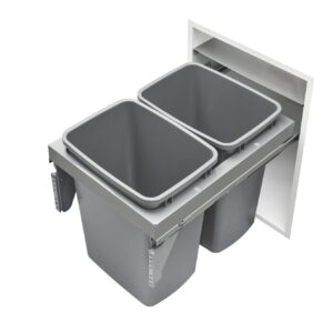 Steel Top Mount Waste and Recycle Center Pullout w/ Double Metallic Silver 35 qt. Containers and Soft-Close for 18" Full-Access Base