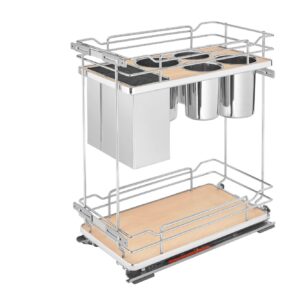 11" Two-Tier Pullout Maple Wire Organizer with Knife Block