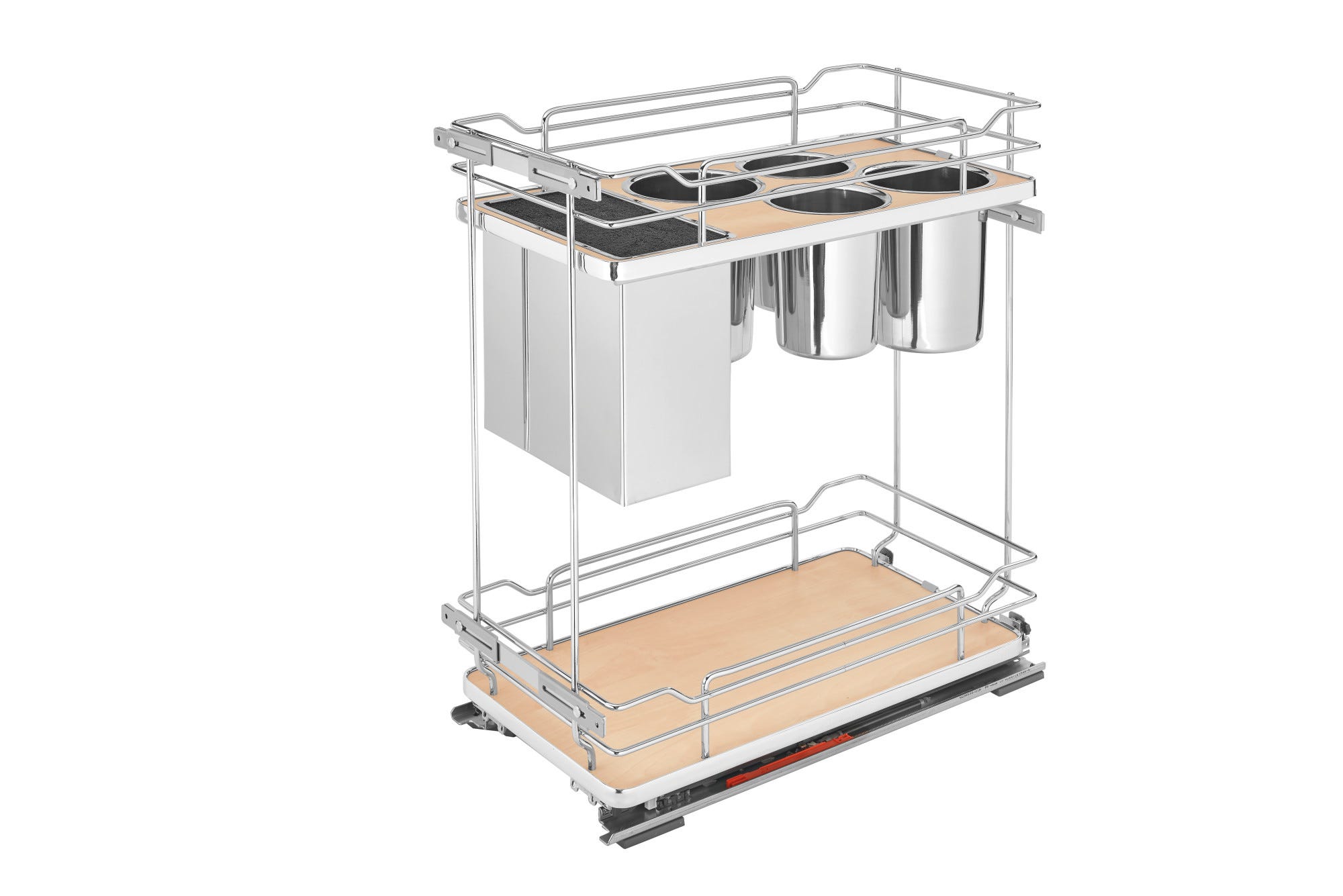 11" Two-Tier Pullout Maple Wire Organizer with Knife Block