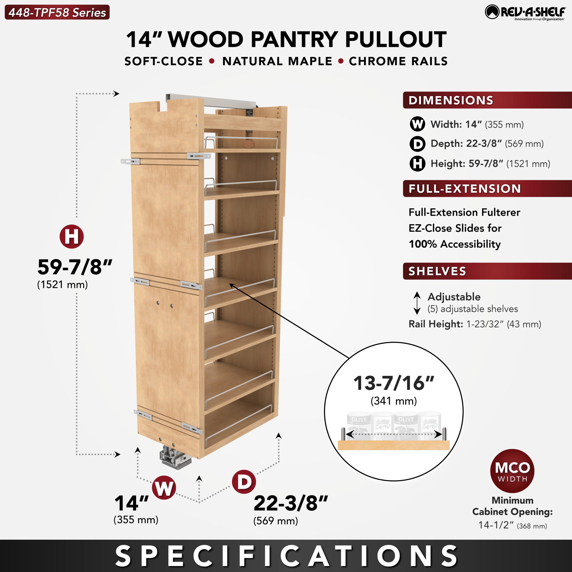 14" Wood 58" Tall Cabinet Pullout w/ Fulterer Soft-Close Slides - Image 2