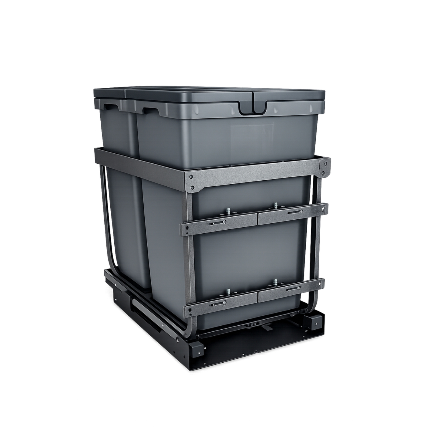 EZEVO Double Waste Pull-Out – 15" Cabinet – Dual 50 Qt – Textured Grey