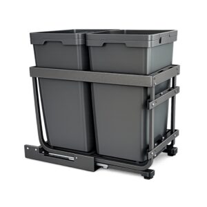 EZEVO LIGNAE Single Waste Pull-Out – 12" Cabinet – 61 Qt Total Capacity (50 Qt + 11 Qt) – 70 kg Rated
