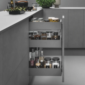 EZELQAM 4.5" Three-Tier Base Cabinet Pull-Out Organizer – Textured Grey